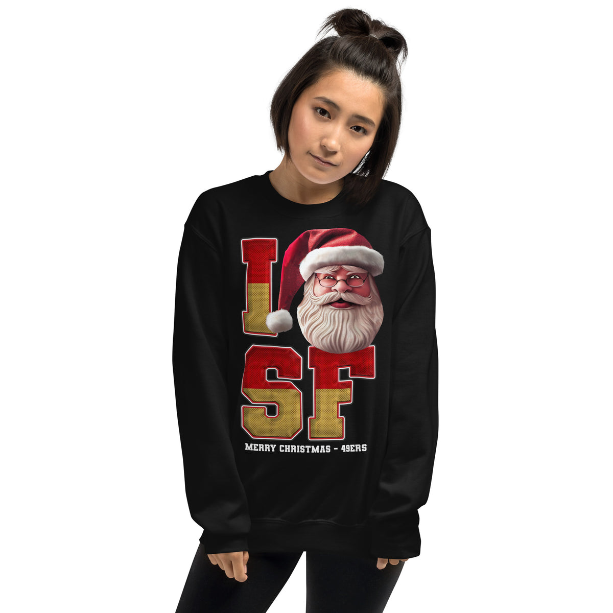 Back/detail view of I SF Santa — San Francisco Football Crewneck Sweatshirt graphic sweatshirt