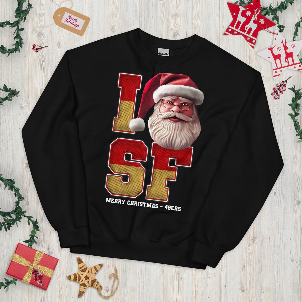 Back/detail view of I SF Santa — San Francisco Football Crewneck Sweatshirt graphic sweatshirt