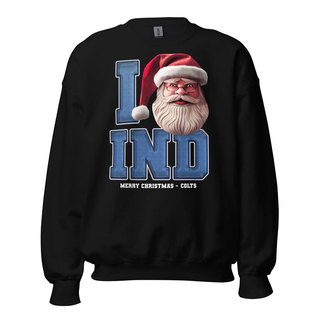 Front/product view of I IND Santa — Indianapolis Football Crewneck Sweatshirt graphic sweatshirt