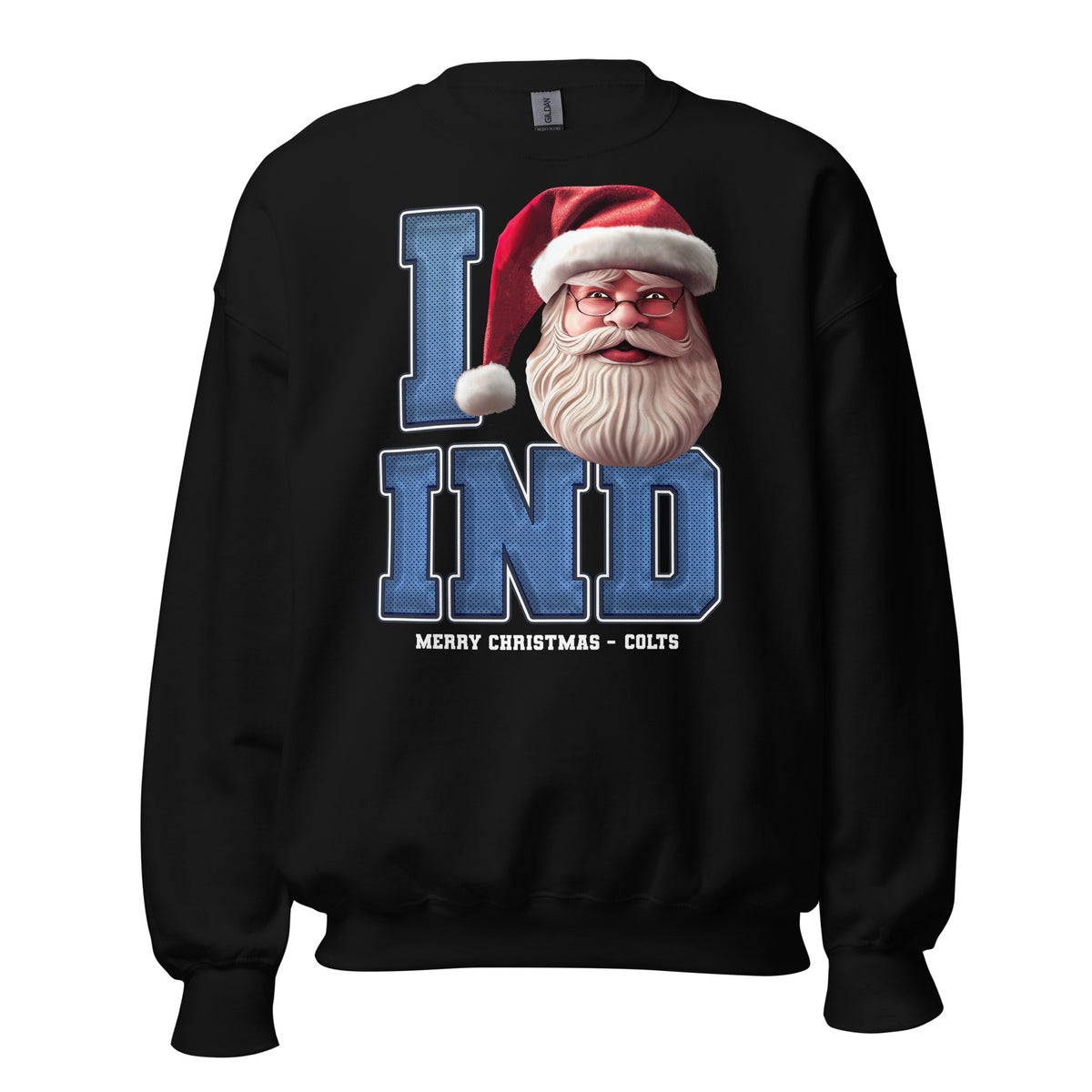 Front/product view of I IND Santa — Indianapolis Football Crewneck Sweatshirt graphic sweatshirt