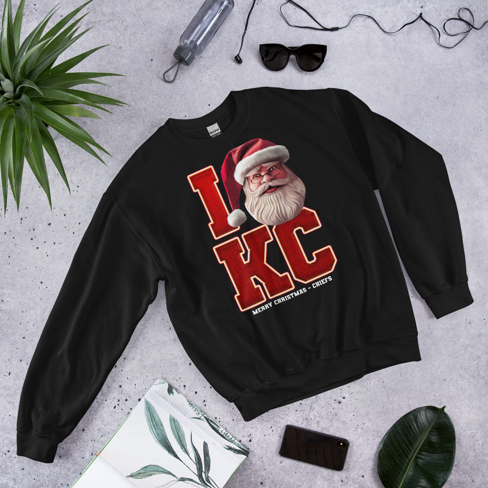 Back/detail view of I KC Santa — Kansas City Football Crewneck Sweatshirt graphic sweatshirt