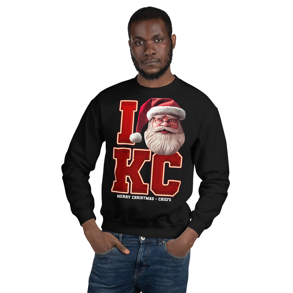 Back/detail view of I KC Santa — Kansas City Football Crewneck Sweatshirt graphic sweatshirt