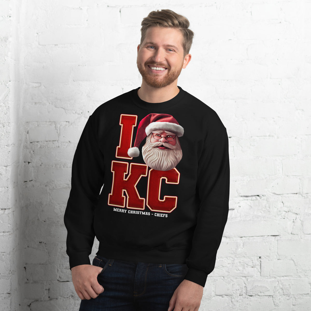 Back/detail view of I KC Santa — Kansas City Football Crewneck Sweatshirt graphic sweatshirt