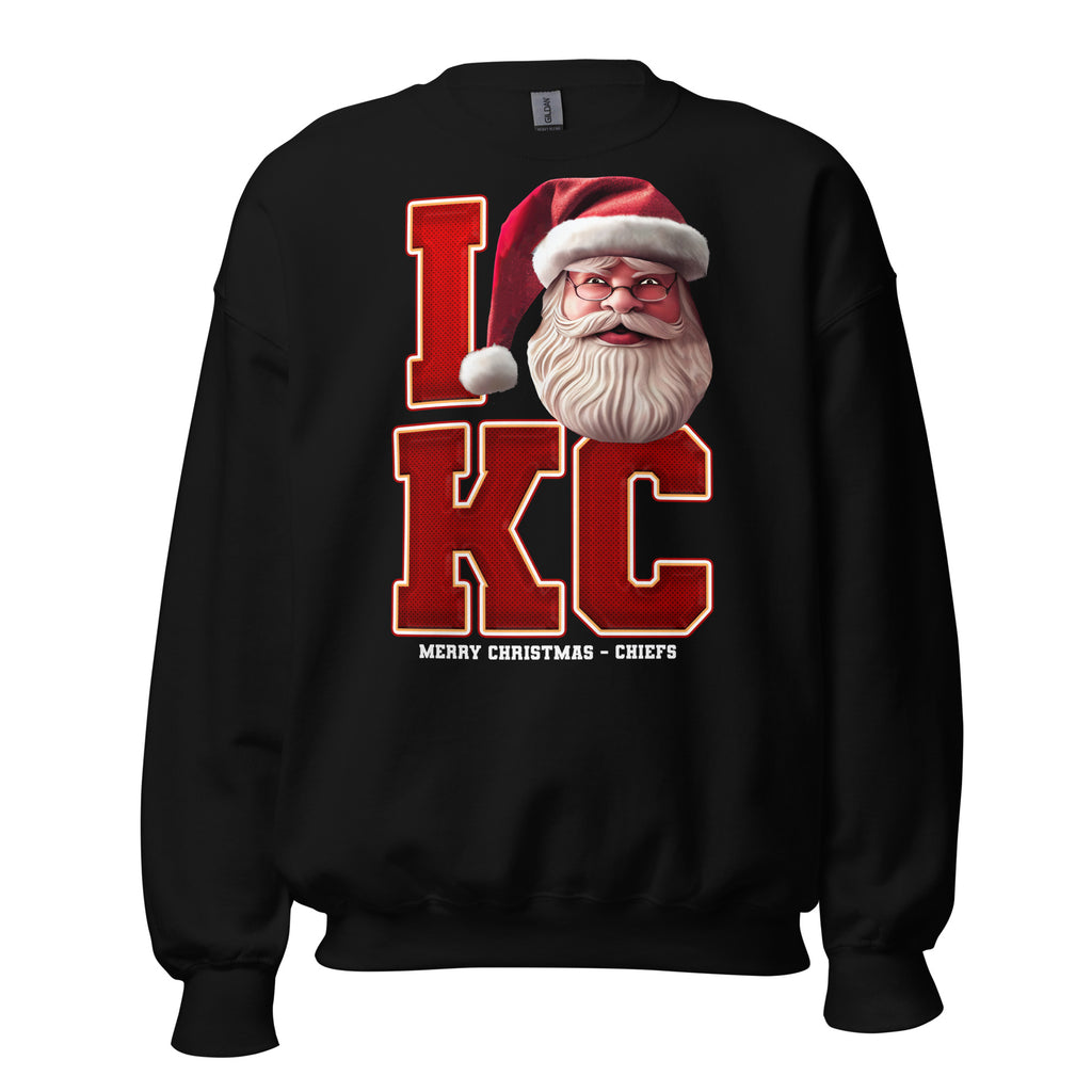 Back/detail view of I KC Santa — Kansas City Football Crewneck Sweatshirt graphic sweatshirt