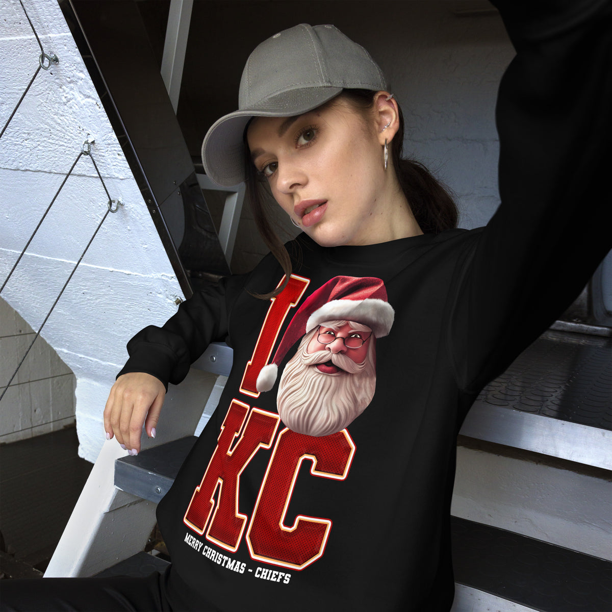 Back/detail view of I KC Santa — Kansas City Football Crewneck Sweatshirt graphic sweatshirt