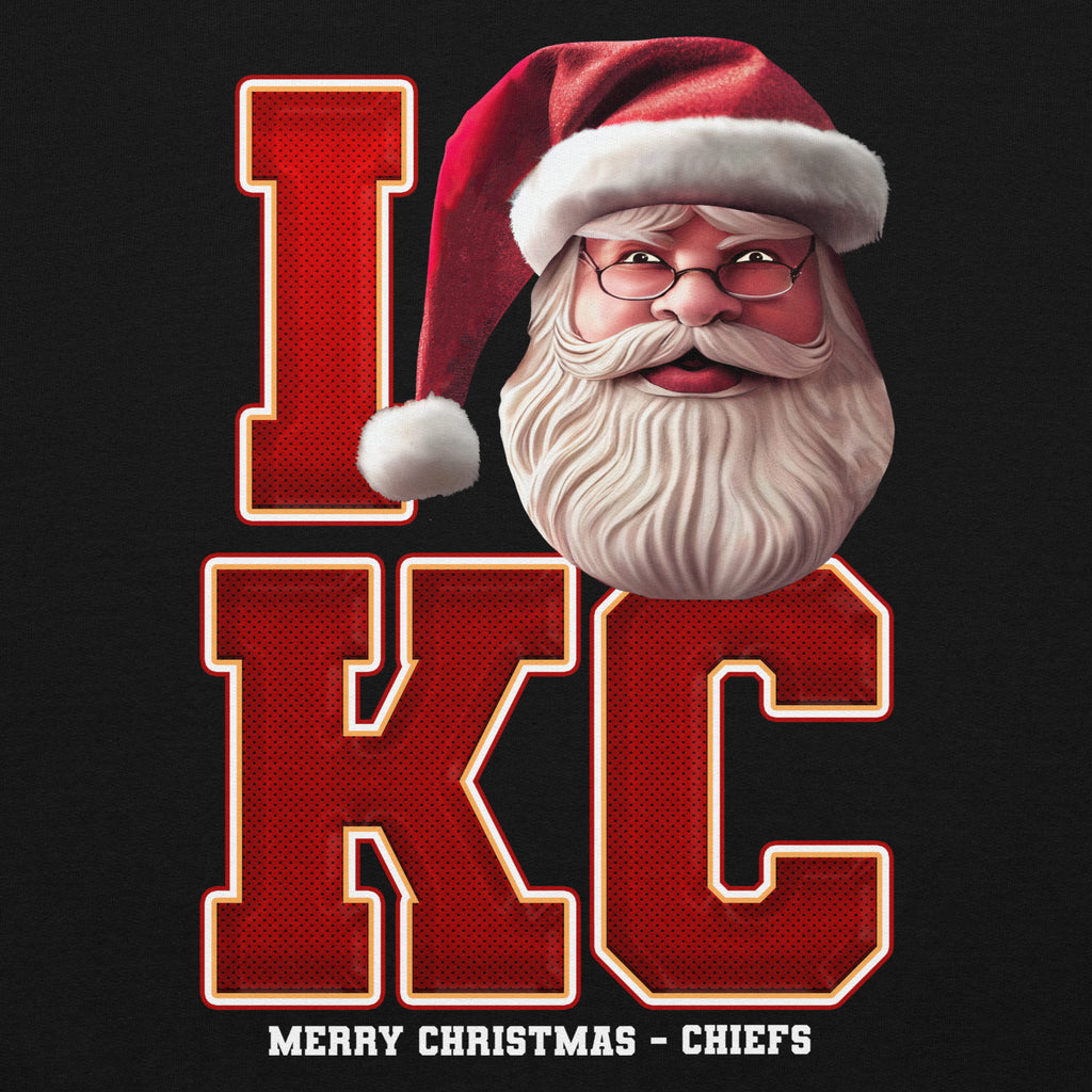 Back/detail view of I KC Santa — Kansas City Football Crewneck Sweatshirt graphic sweatshirt