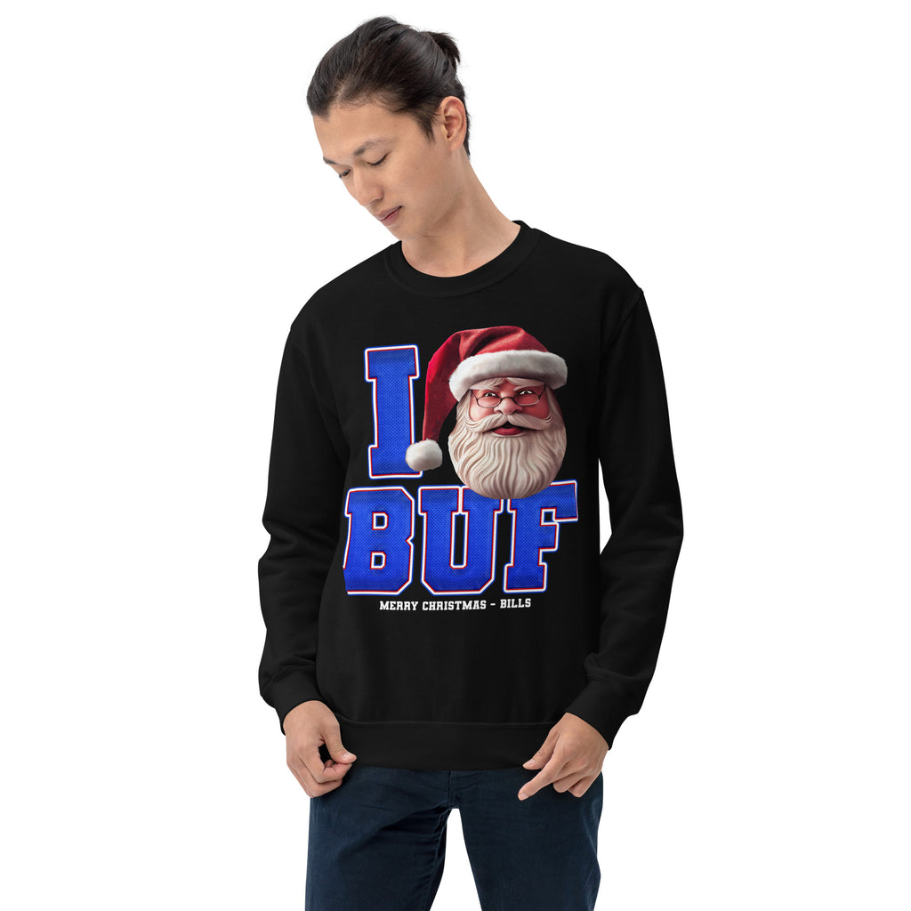 Back/detail view of I BUF Santa — Buffalo Football Crewneck Sweatshirt graphic sweatshirt
