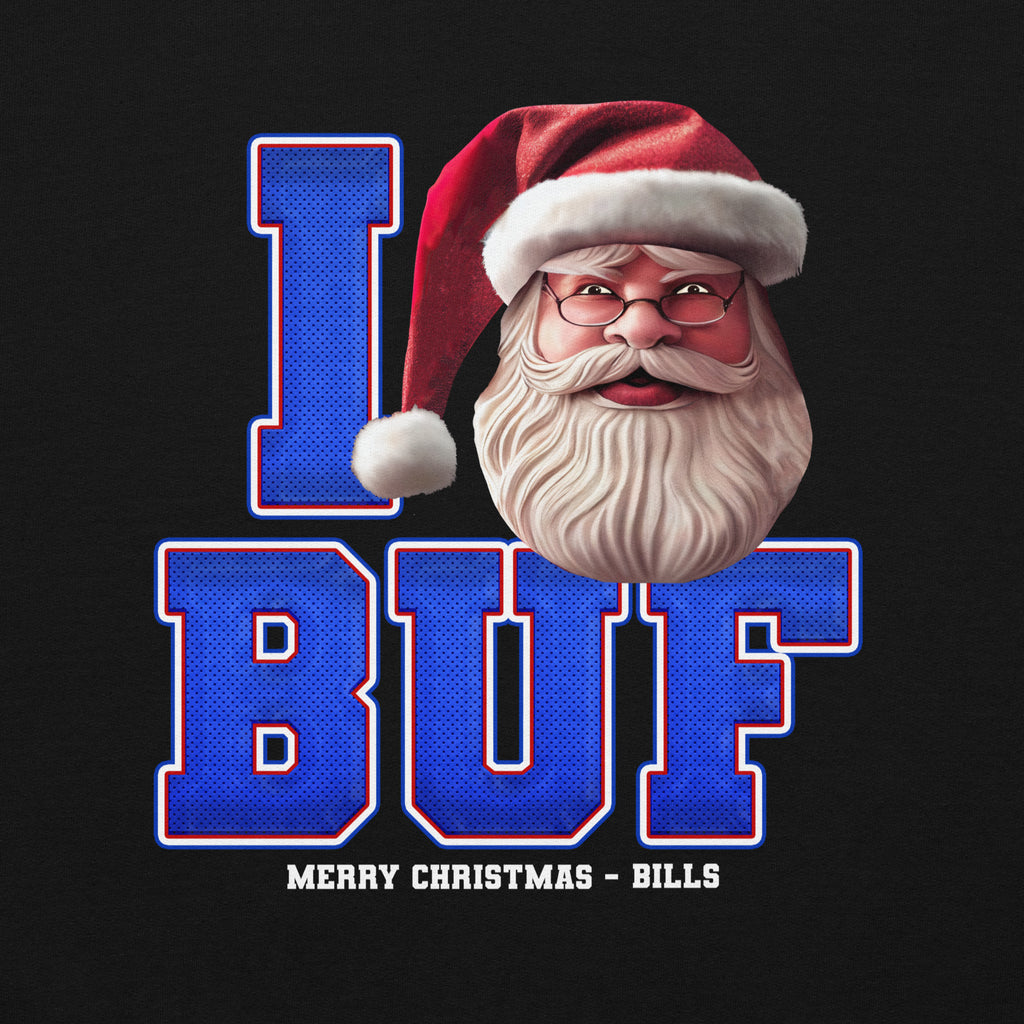 Back/detail view of I BUF Santa — Buffalo Football Crewneck Sweatshirt graphic sweatshirt