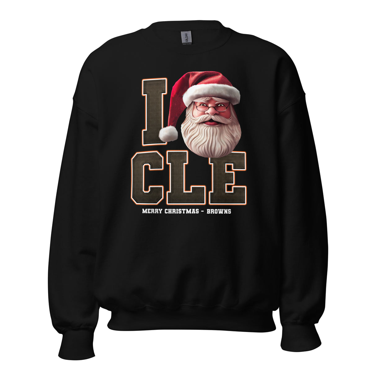 Back/detail view of I CLE Santa — Cleveland Football Crewneck Sweatshirt graphic sweatshirt