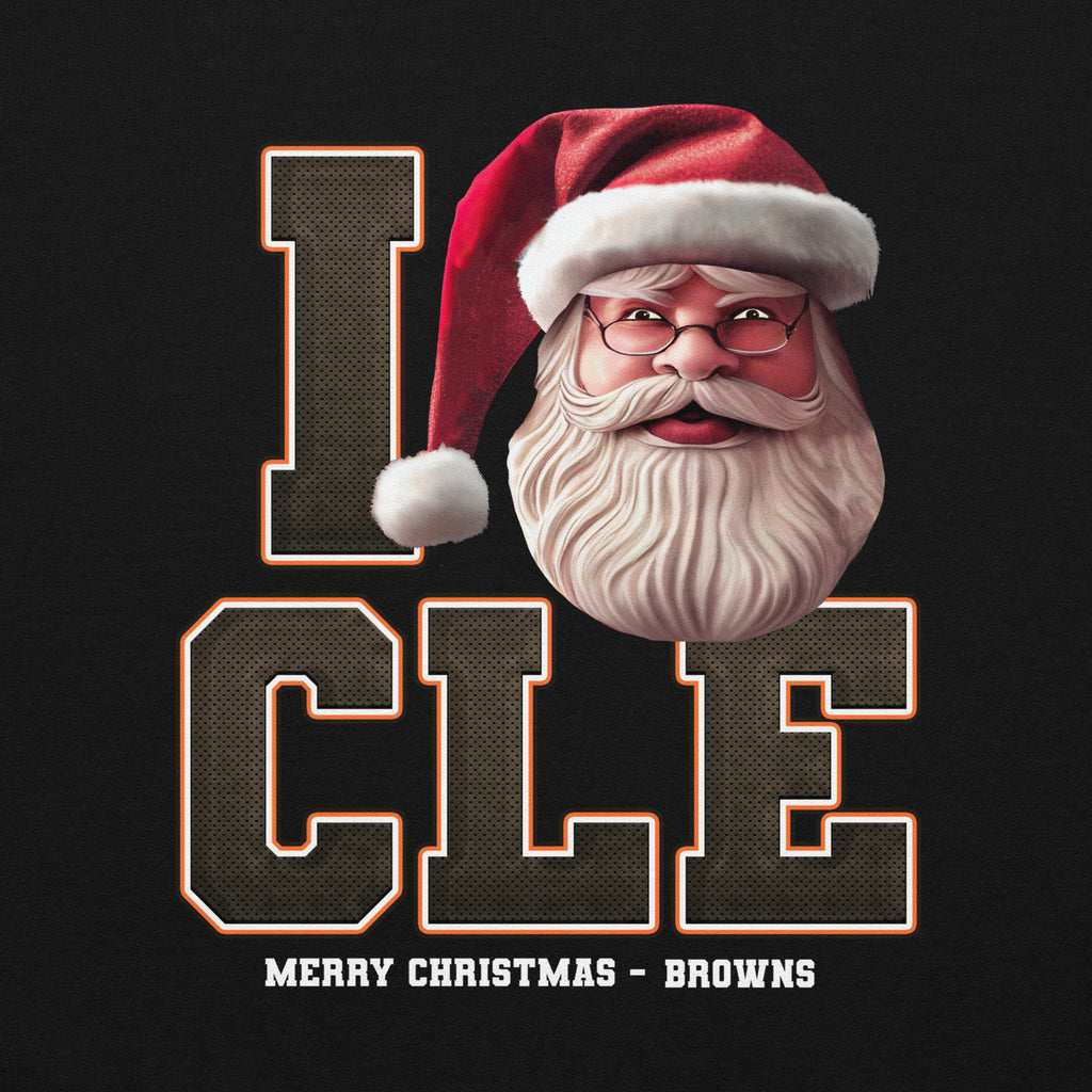 Back/detail view of I CLE Santa — Cleveland Football Crewneck Sweatshirt graphic sweatshirt