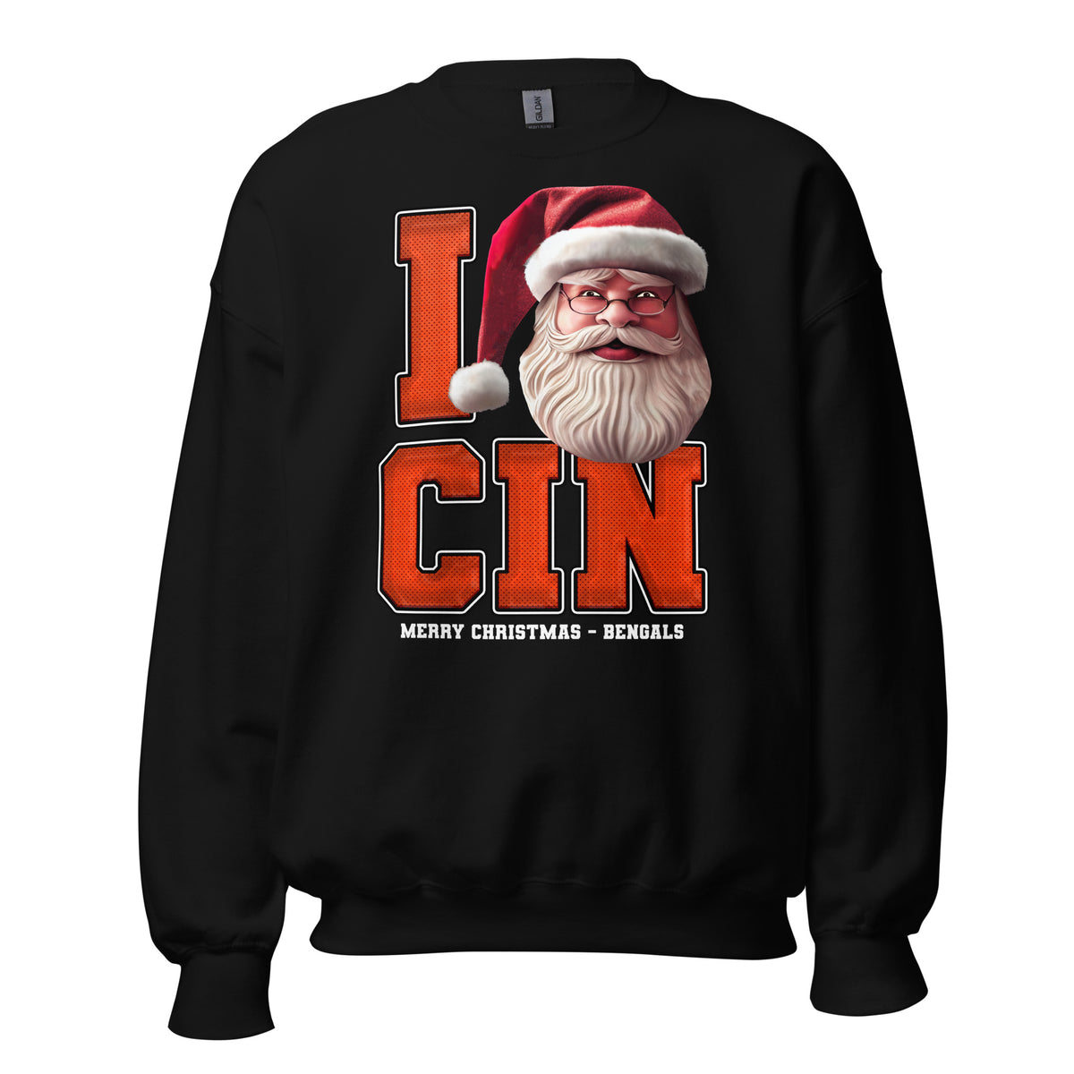 Front/product view of I CIN Santa — Cincinnati Football Crewneck Sweatshirt graphic sweatshirt