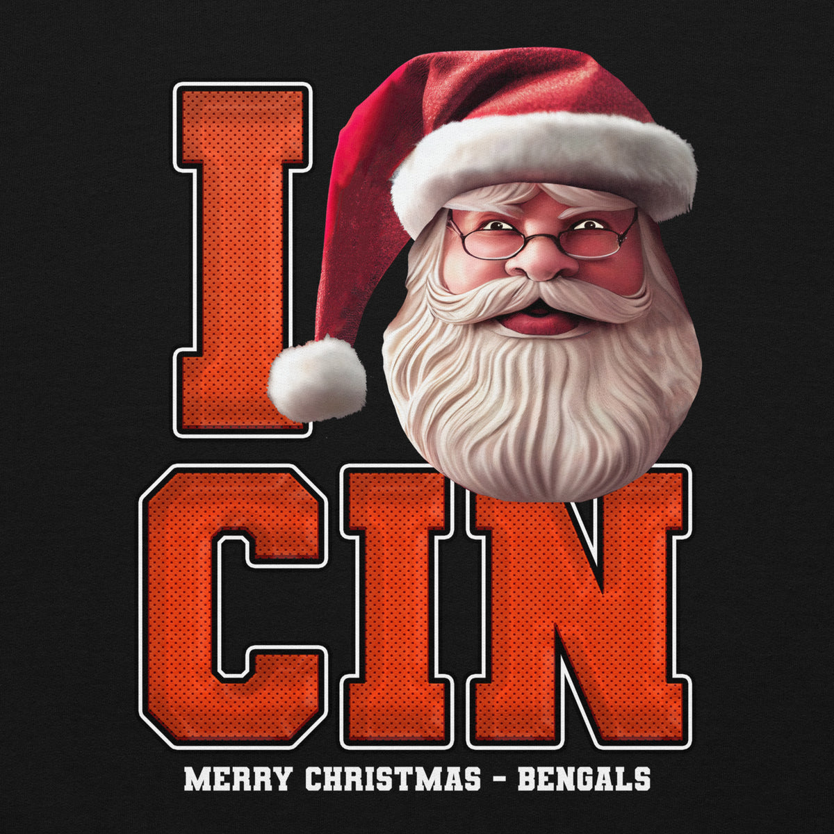 Back/detail view of I CIN Santa — Cincinnati Football Crewneck Sweatshirt graphic sweatshirt