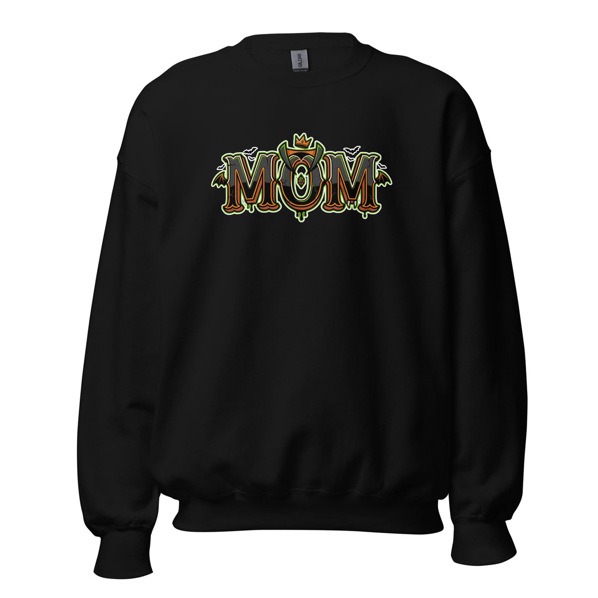 MOM Halloween monster name Unisex Sweatshirt in Black with spooky front lettering and blank back
