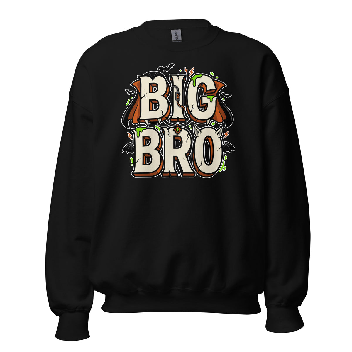 BIG BRO Halloween monster name Unisex Sweatshirt in Black with spooky front lettering and blank back