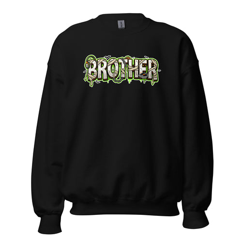 BROTHER Halloween monster name Unisex Sweatshirt in Black with spooky front lettering and blank back
