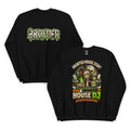 Haunted House Staff Brother “House DJ” Unisex Sweatshirt with House DJ front design and matching BROTHER back graphic for Halloween family outfits