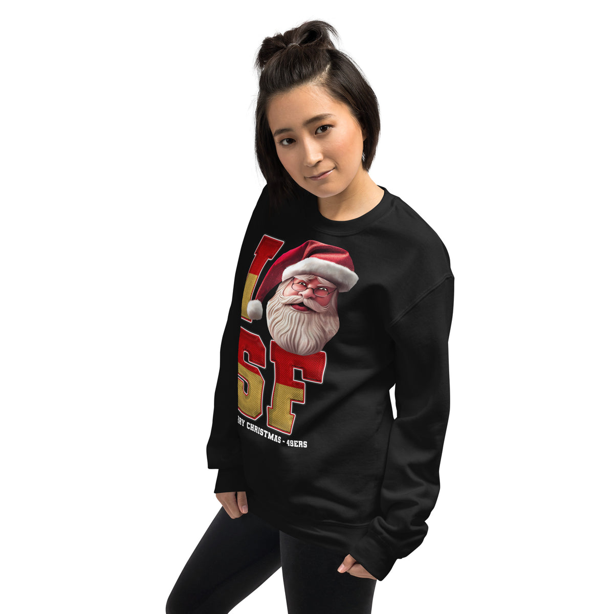 Back/detail view of I SF Santa — San Francisco Football Crewneck Sweatshirt graphic sweatshirt
