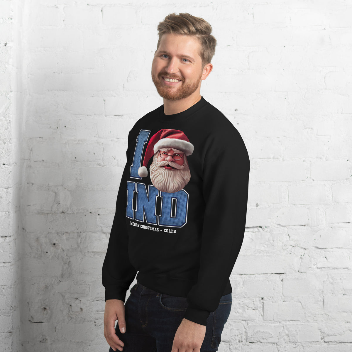 Back/detail view of I IND Santa — Indianapolis Football Crewneck Sweatshirt graphic sweatshirt