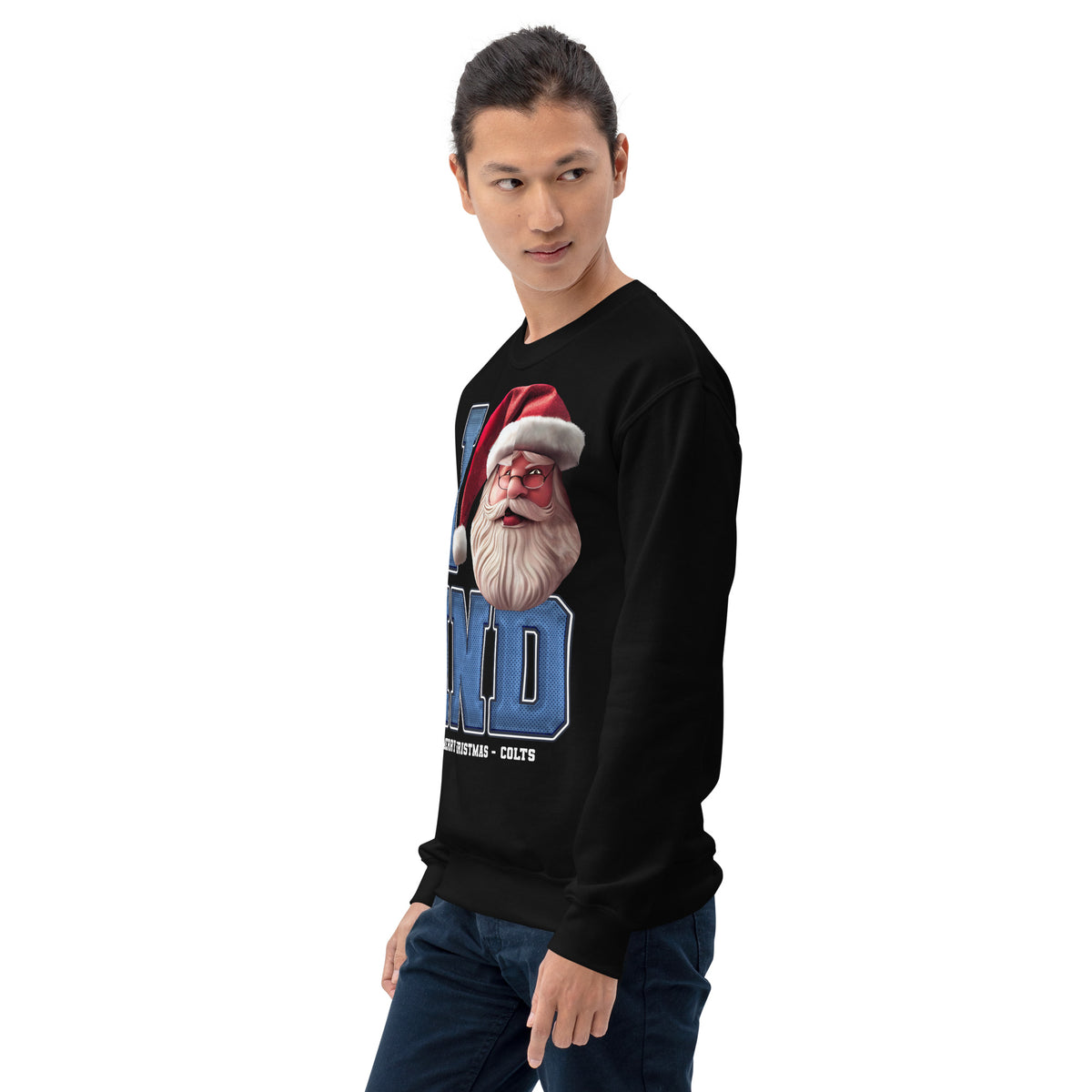 Back/detail view of I IND Santa — Indianapolis Football Crewneck Sweatshirt graphic sweatshirt