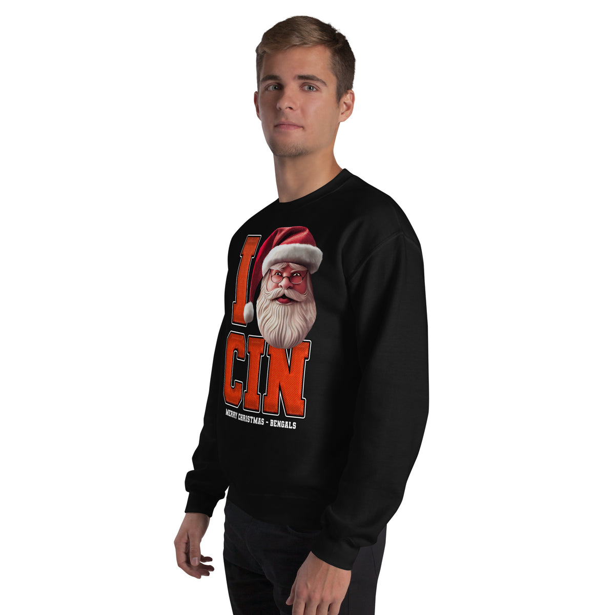 Back/detail view of I CIN Santa — Cincinnati Football Crewneck Sweatshirt graphic sweatshirt