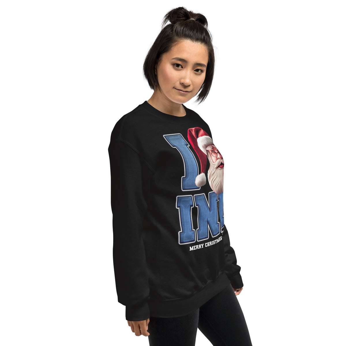 Back/detail view of I IND Santa — Indianapolis Football Crewneck Sweatshirt graphic sweatshirt
