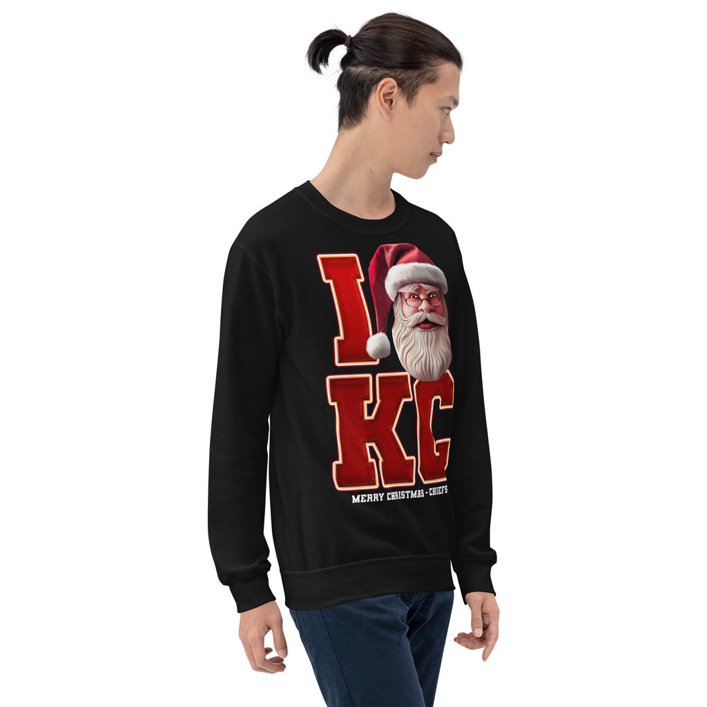 Back/detail view of I KC Santa — Kansas City Football Crewneck Sweatshirt graphic sweatshirt