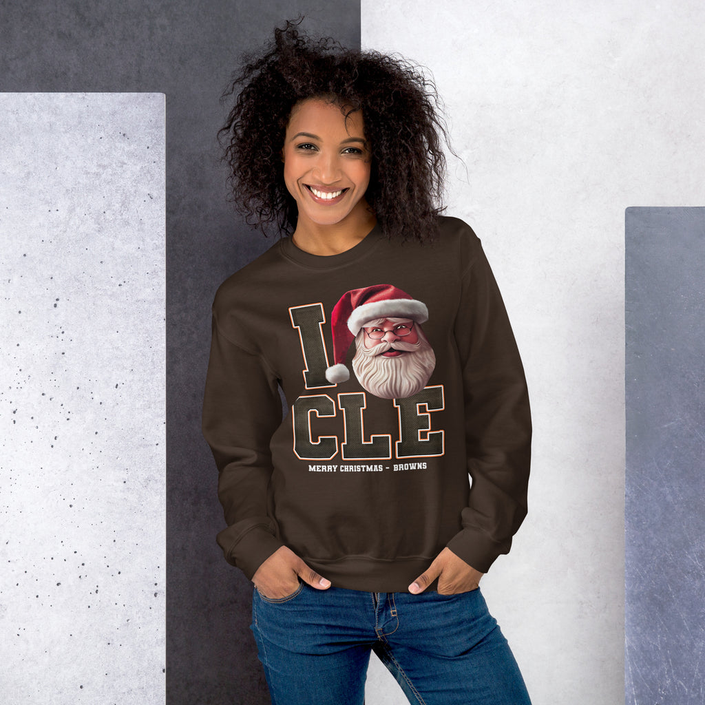 Back/detail view of I CLE Santa — Cleveland Football Crewneck Sweatshirt graphic sweatshirt