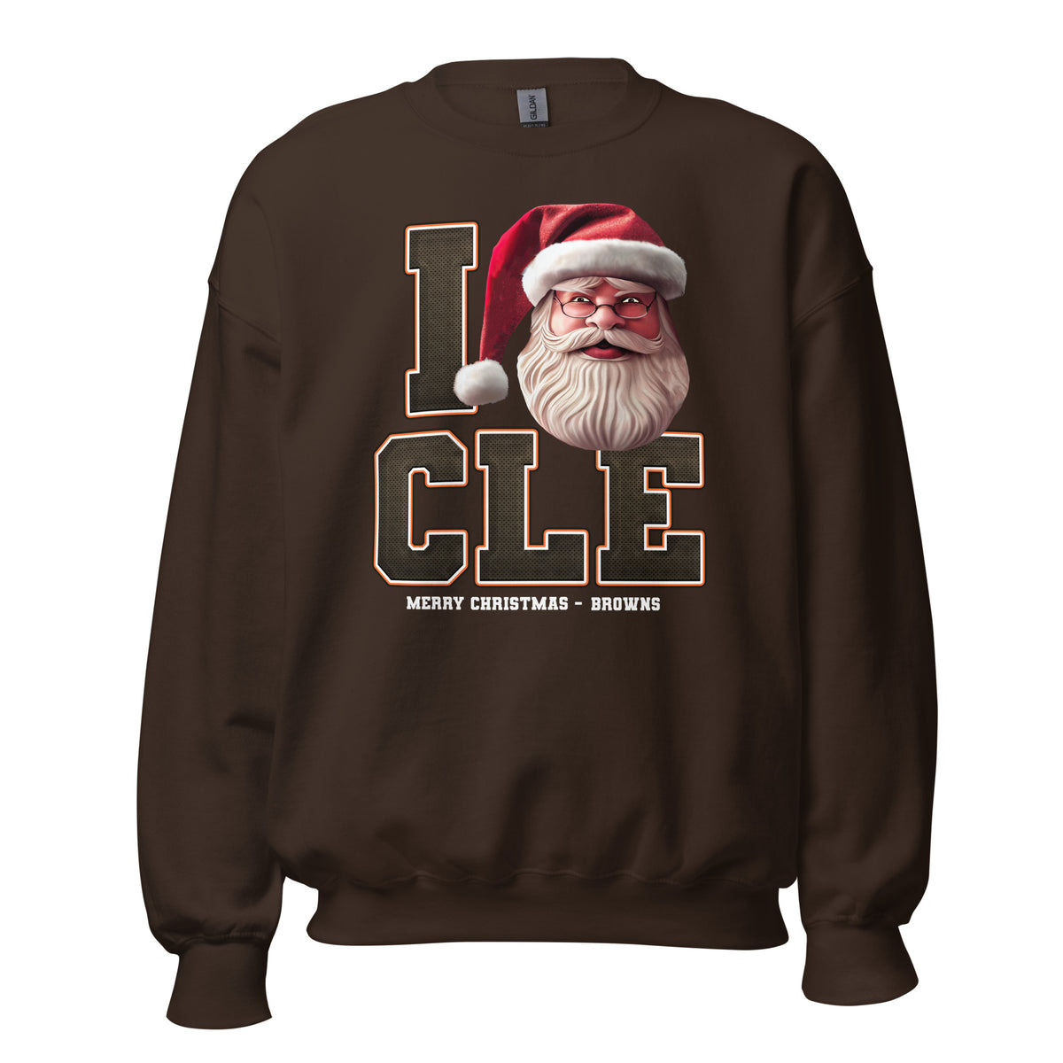 Front/product view of I CLE Santa — Cleveland Football Crewneck Sweatshirt graphic sweatshirt