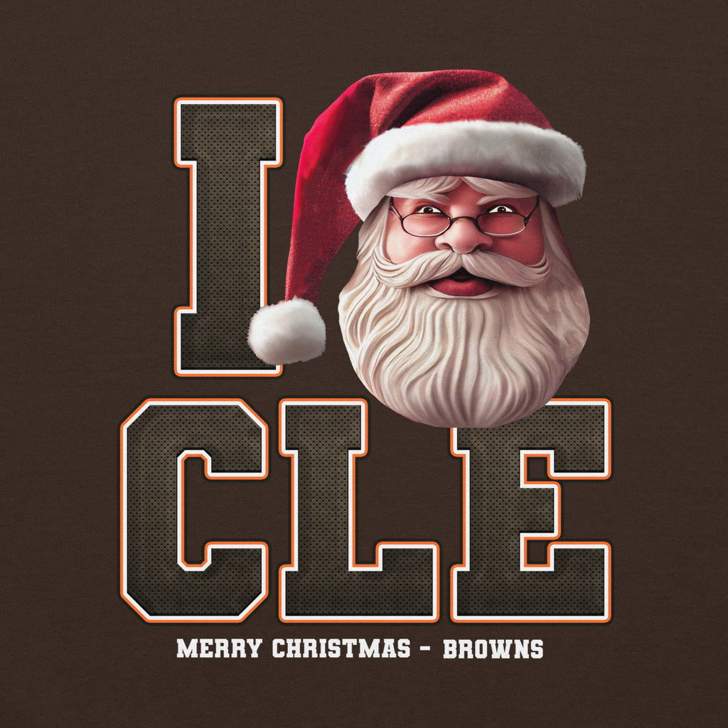 Back/detail view of I CLE Santa — Cleveland Football Crewneck Sweatshirt graphic sweatshirt