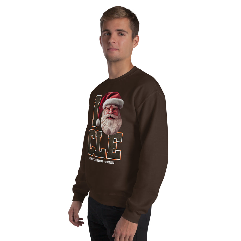 Back/detail view of I CLE Santa — Cleveland Football Crewneck Sweatshirt graphic sweatshirt