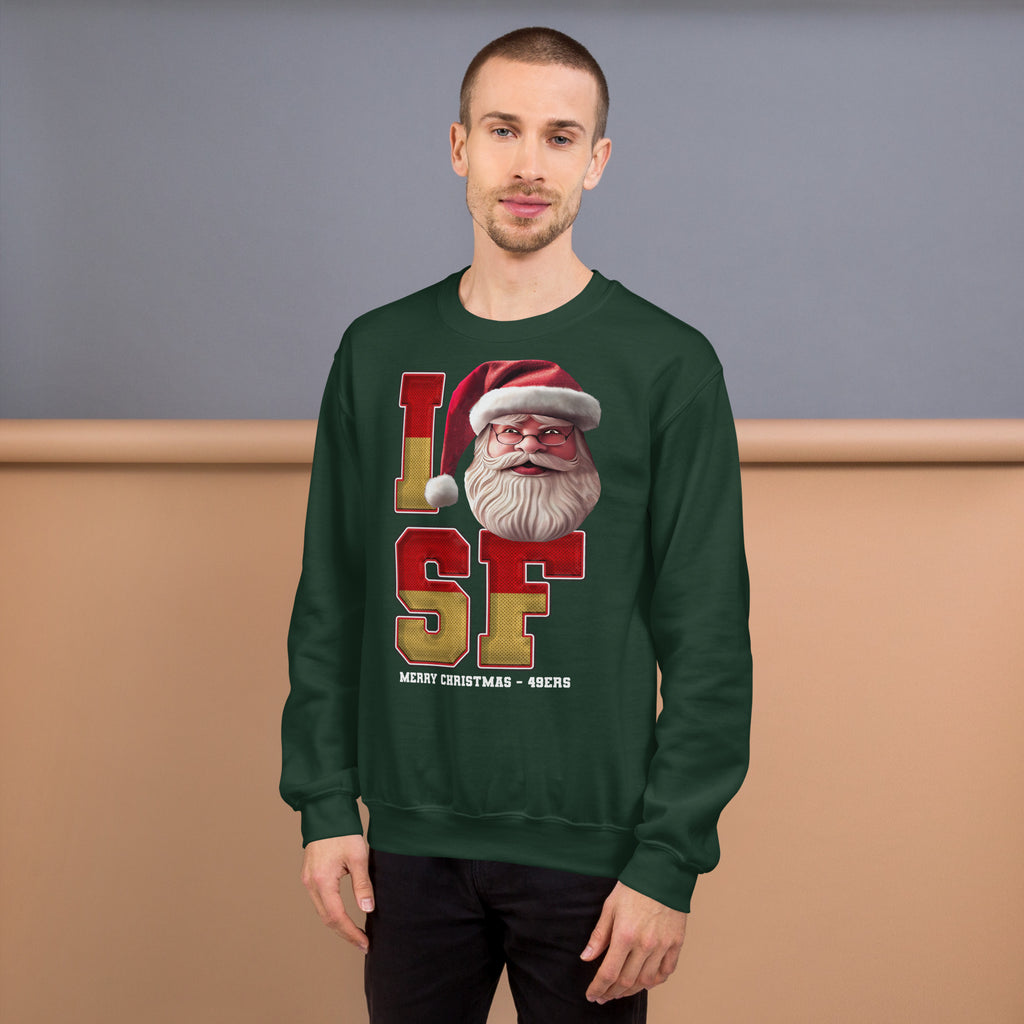 Back/detail view of I SF Santa — San Francisco Football Crewneck Sweatshirt graphic sweatshirt