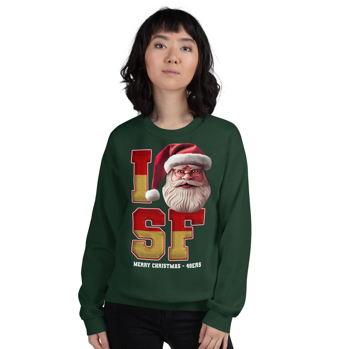 Back/detail view of I SF Santa — San Francisco Football Crewneck Sweatshirt graphic sweatshirt