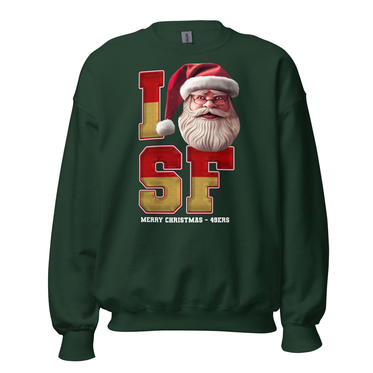 Back/detail view of I SF Santa — San Francisco Football Crewneck Sweatshirt graphic sweatshirt