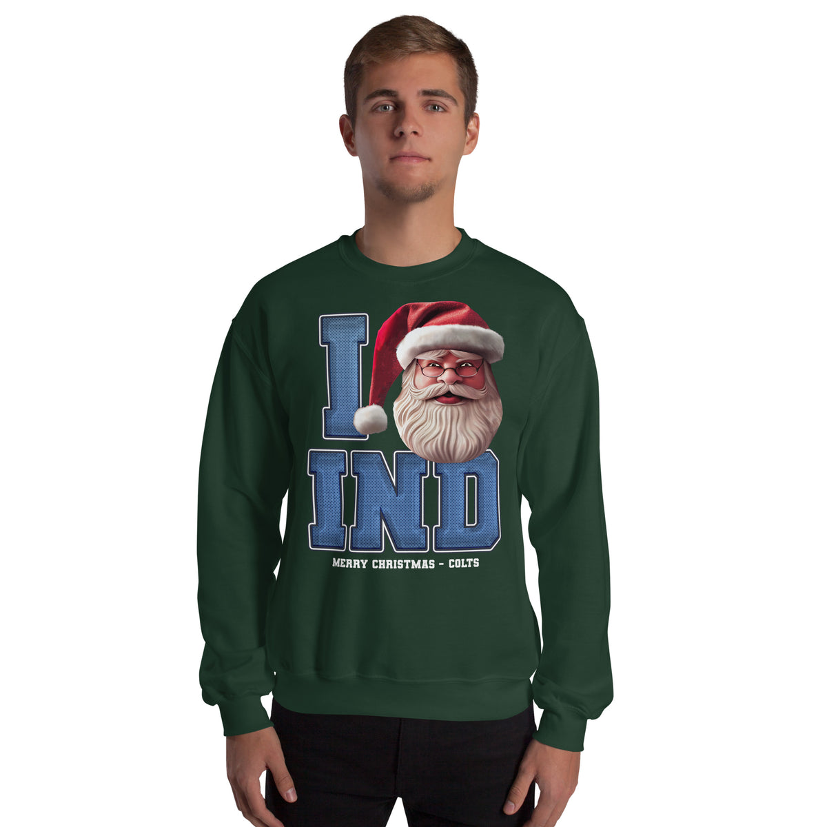 Back/detail view of I IND Santa — Indianapolis Football Crewneck Sweatshirt graphic sweatshirt