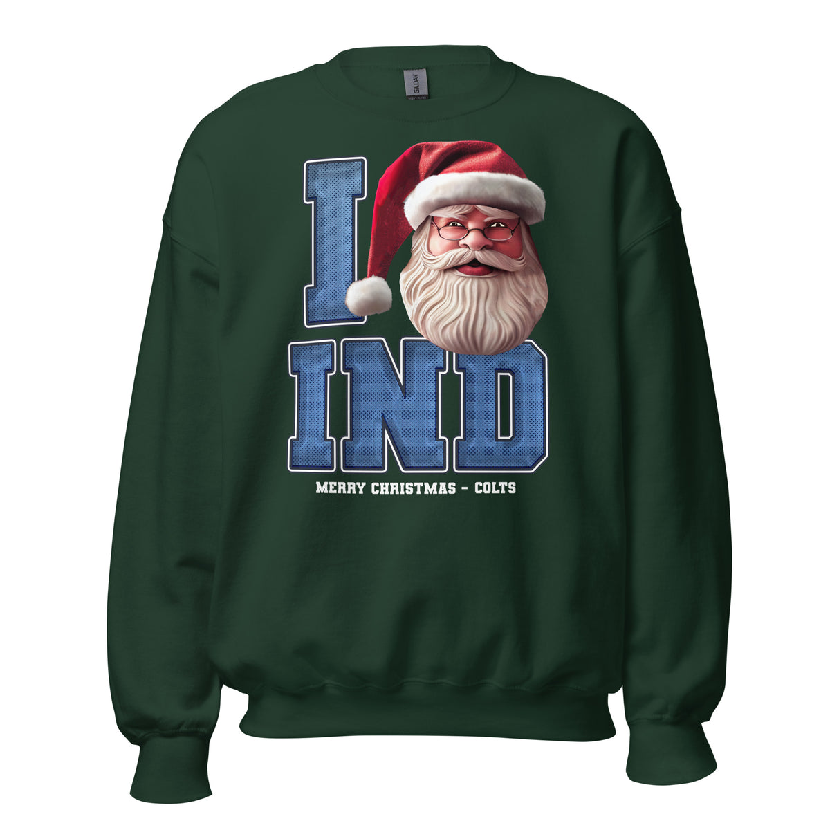 Back/detail view of I IND Santa — Indianapolis Football Crewneck Sweatshirt graphic sweatshirt