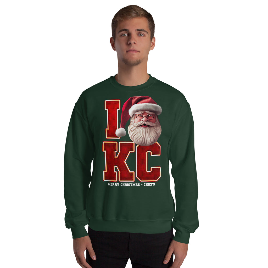 Back/detail view of I KC Santa — Kansas City Football Crewneck Sweatshirt graphic sweatshirt