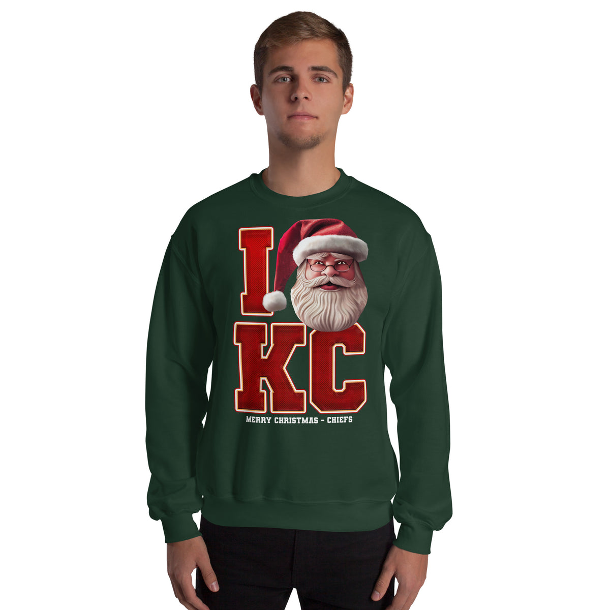 Back/detail view of I KC Santa — Kansas City Football Crewneck Sweatshirt graphic sweatshirt