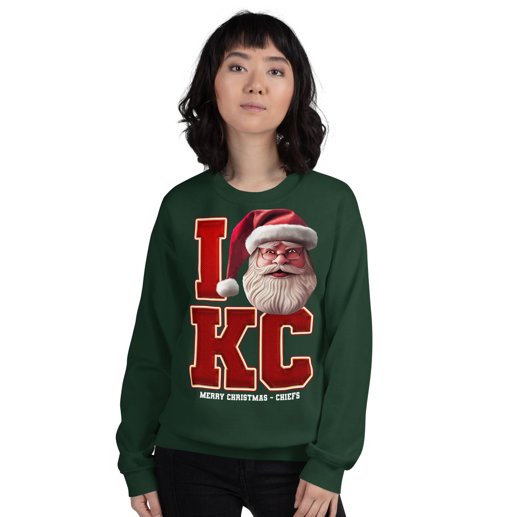 Back/detail view of I KC Santa — Kansas City Football Crewneck Sweatshirt graphic sweatshirt