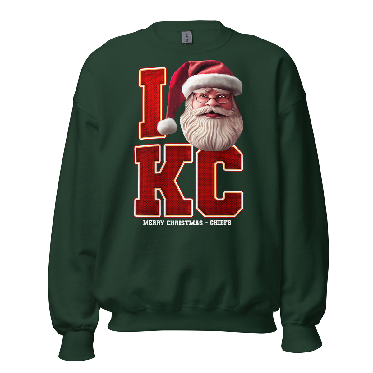 Back/detail view of I KC Santa — Kansas City Football Crewneck Sweatshirt graphic sweatshirt