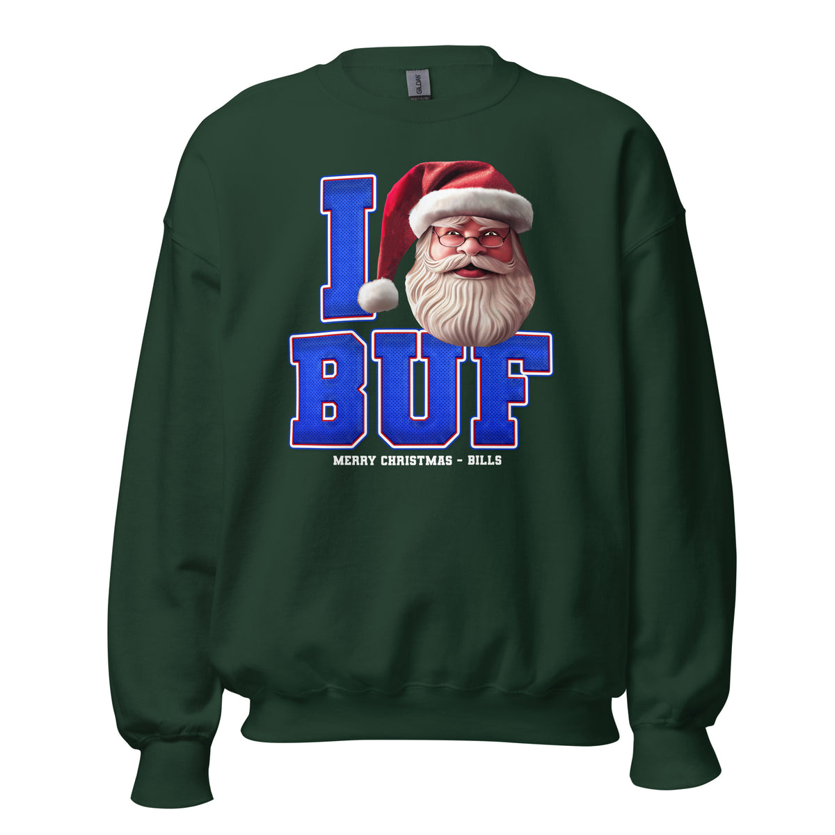Back/detail view of I BUF Santa — Buffalo Football Crewneck Sweatshirt graphic sweatshirt