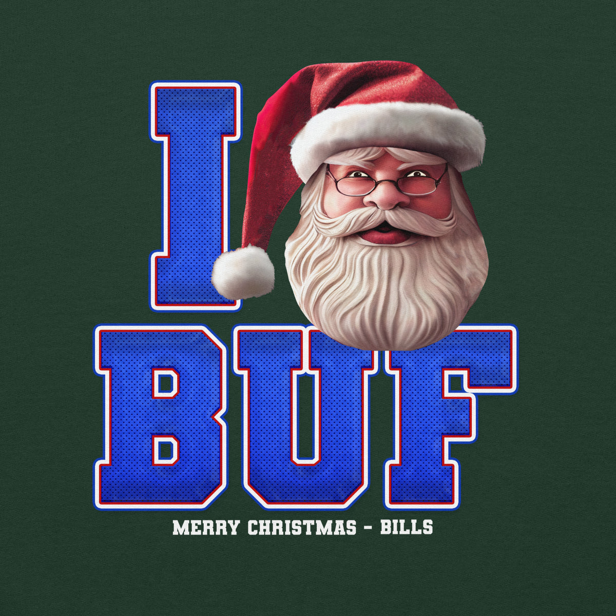 Back/detail view of I BUF Santa — Buffalo Football Crewneck Sweatshirt graphic sweatshirt