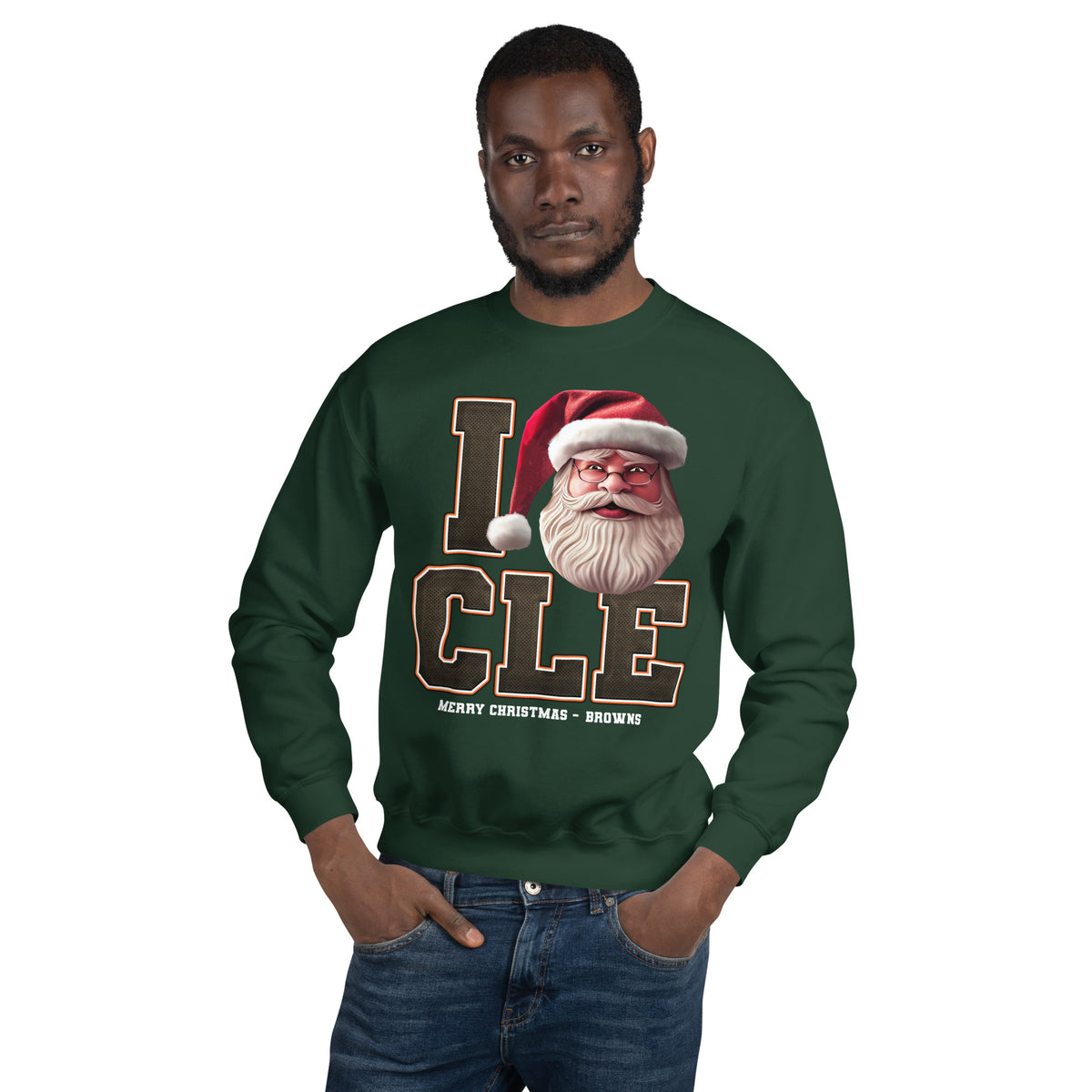 Back/detail view of I CLE Santa — Cleveland Football Crewneck Sweatshirt graphic sweatshirt