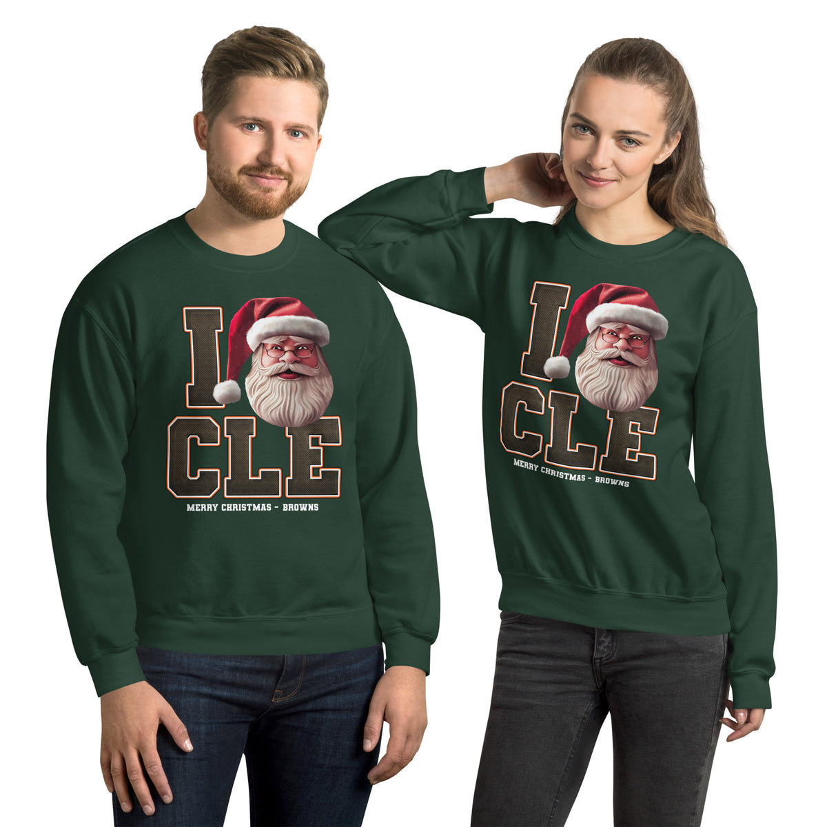 Back/detail view of I CLE Santa — Cleveland Football Crewneck Sweatshirt graphic sweatshirt