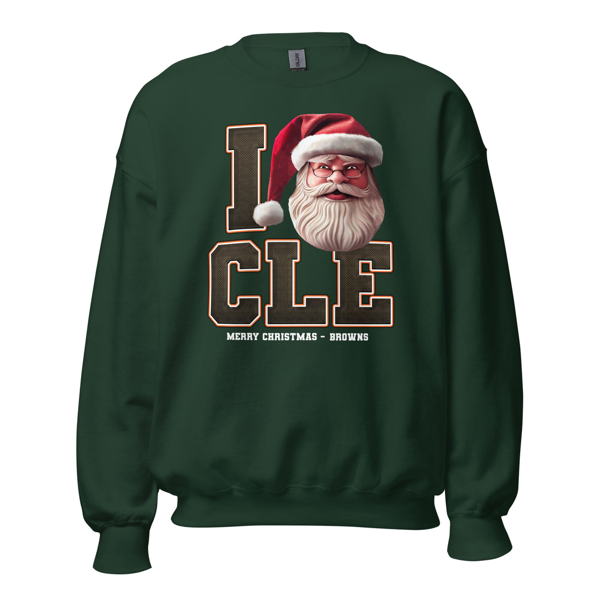 Back/detail view of I CLE Santa — Cleveland Football Crewneck Sweatshirt graphic sweatshirt