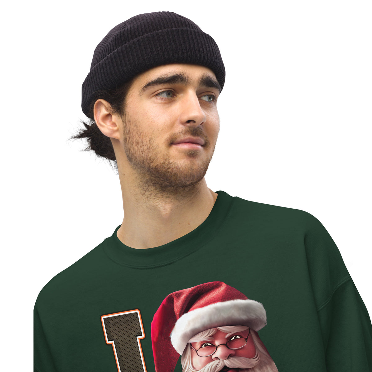 Back/detail view of I CLE Santa — Cleveland Football Crewneck Sweatshirt graphic sweatshirt
