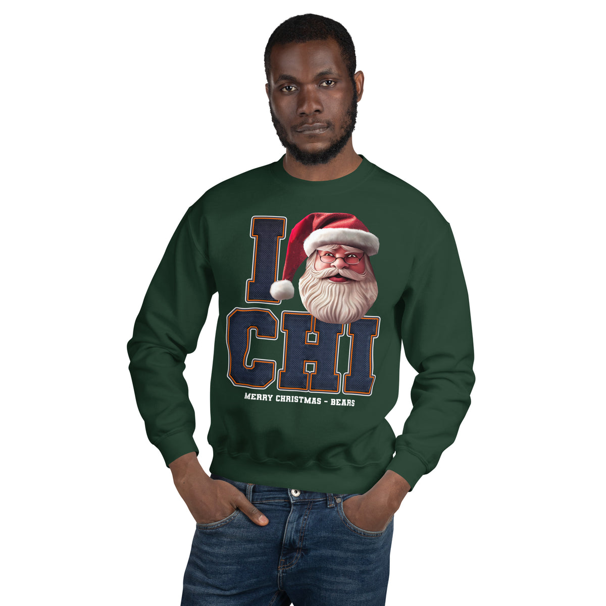 Back/detail view of I CHI Santa — Chicago Football Crewneck Sweatshirt graphic sweatshirt