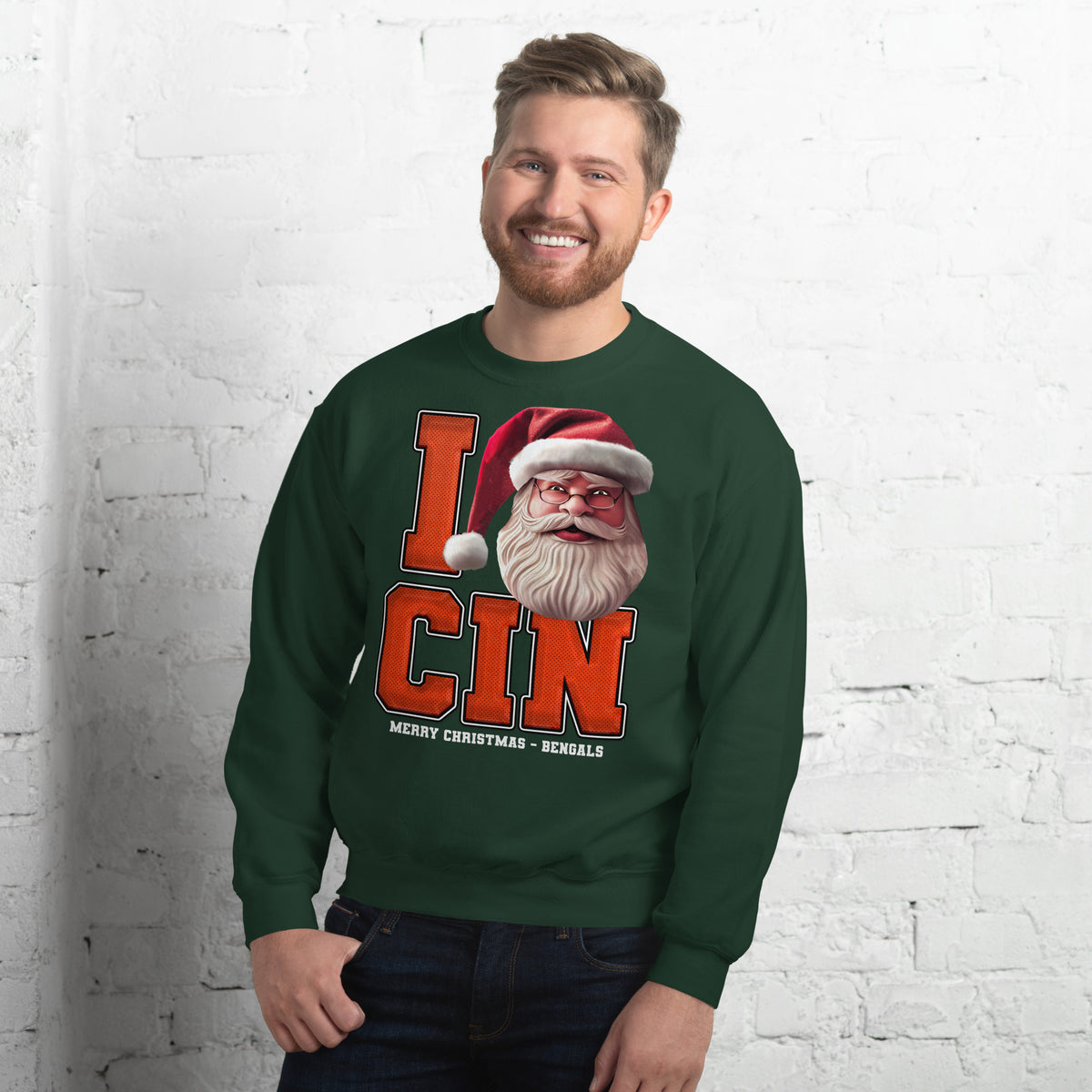 Back/detail view of I CIN Santa — Cincinnati Football Crewneck Sweatshirt graphic sweatshirt