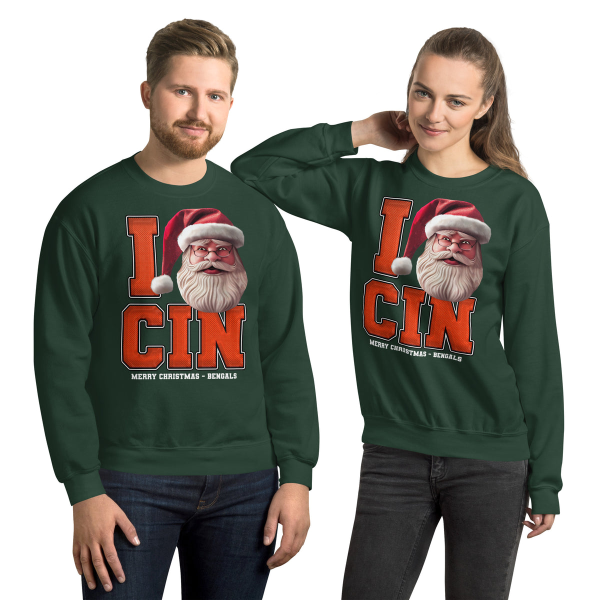 Back/detail view of I CIN Santa — Cincinnati Football Crewneck Sweatshirt graphic sweatshirt