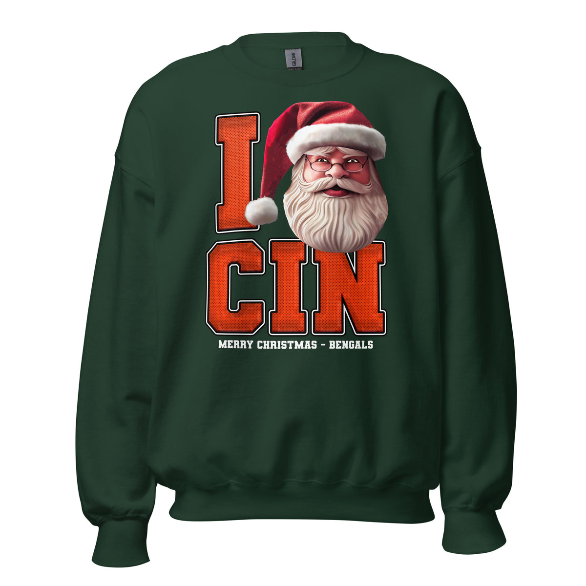 Back/detail view of I CIN Santa — Cincinnati Football Crewneck Sweatshirt graphic sweatshirt