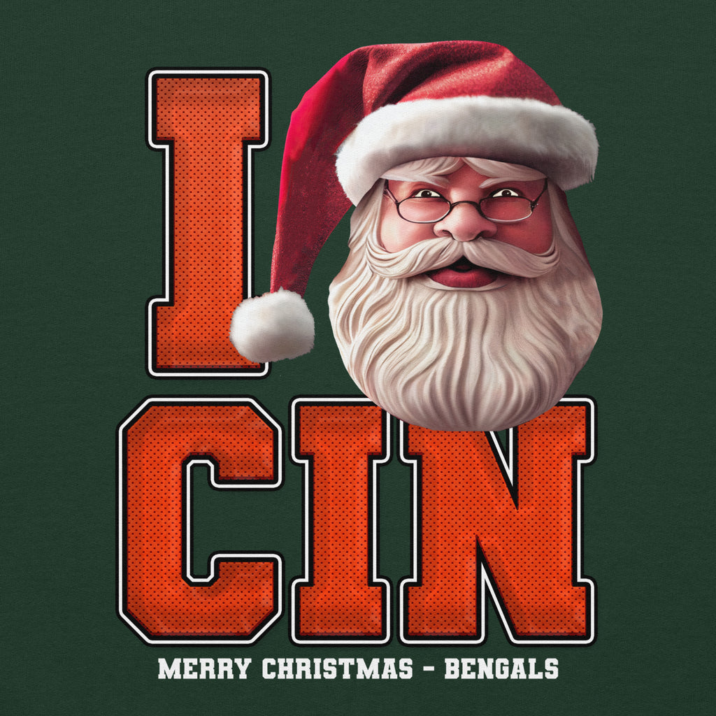 Back/detail view of I CIN Santa — Cincinnati Football Crewneck Sweatshirt graphic sweatshirt